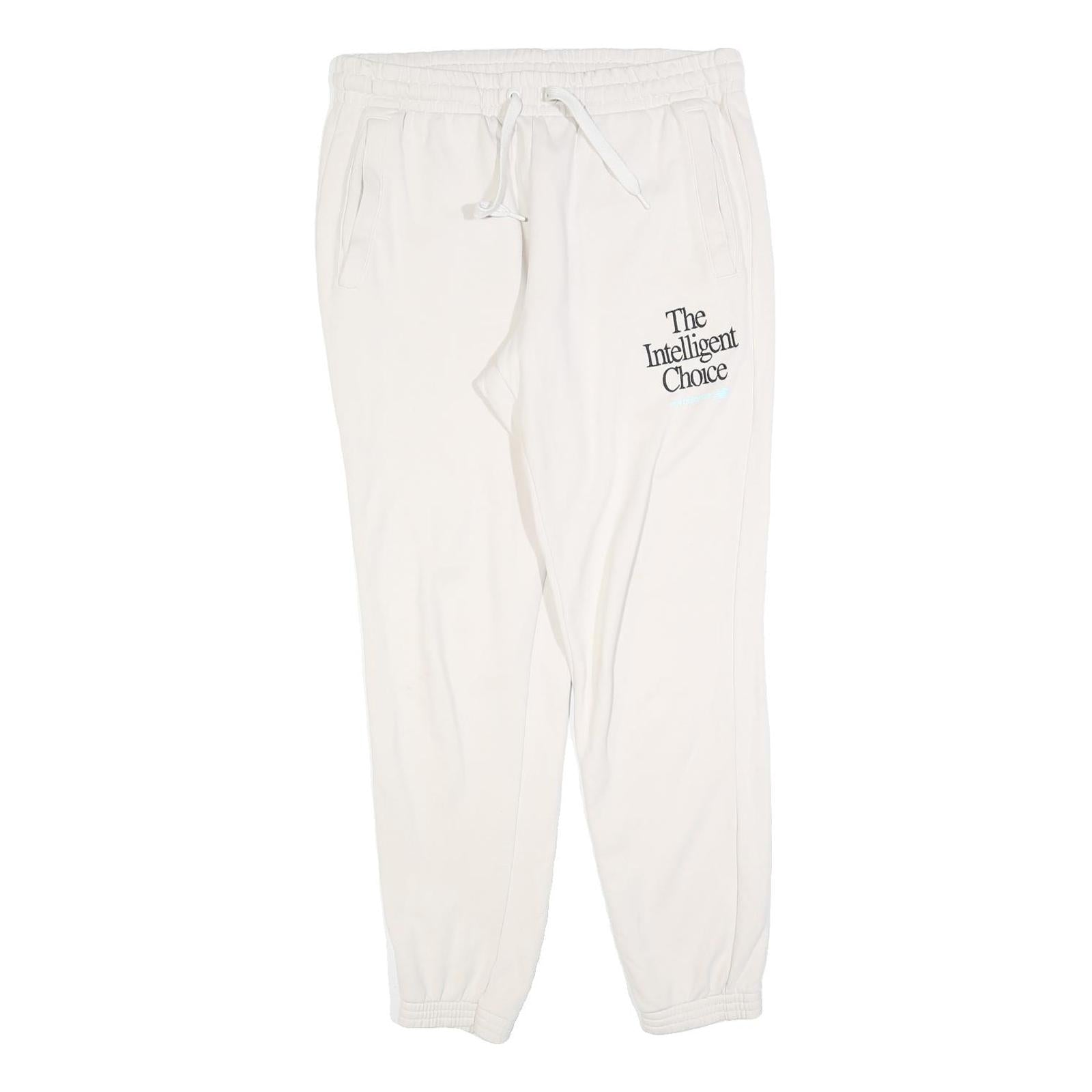 NEW BALANCE Womens Joggers White L W34 L30 Slim Tapered Comfortable Cotton Blend