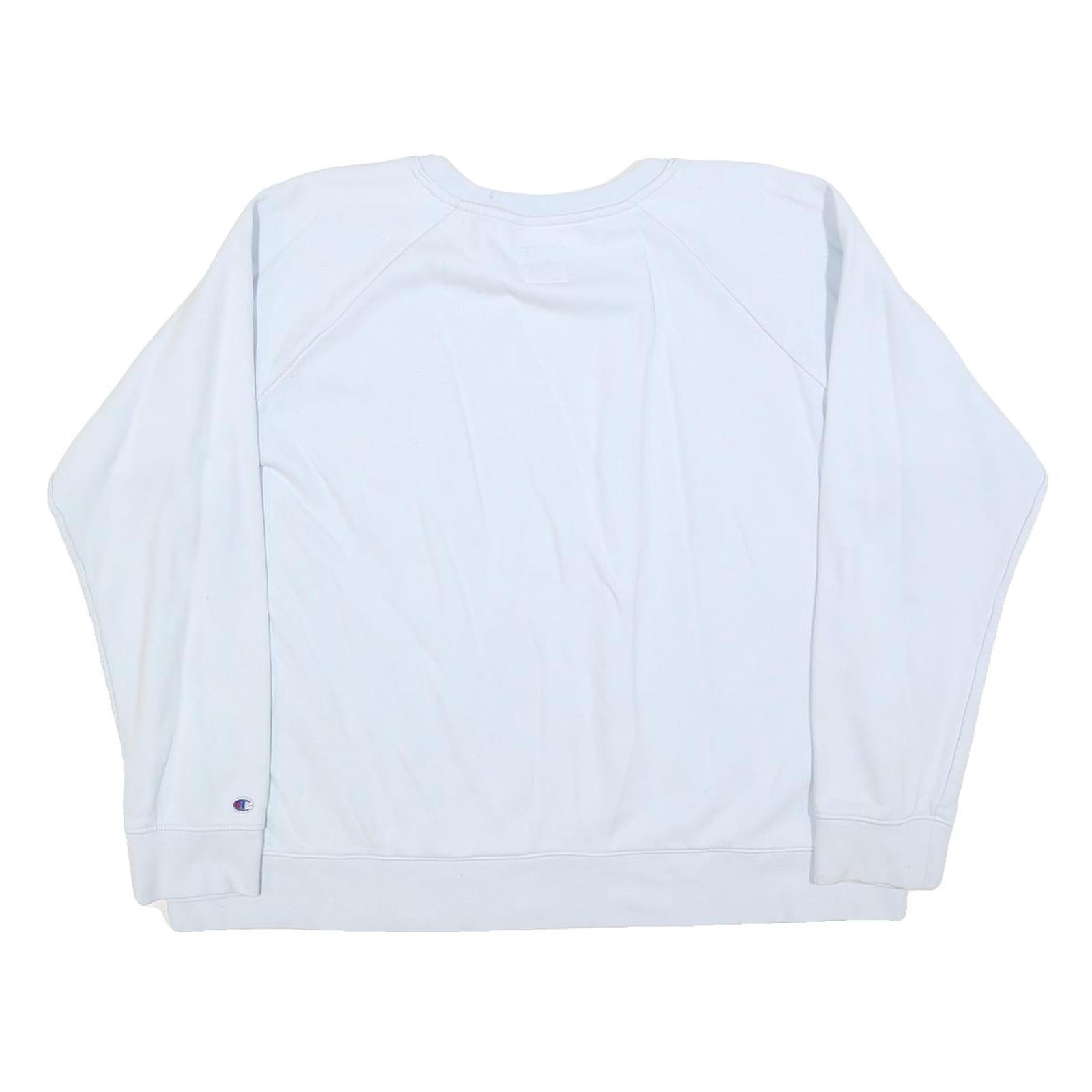 CHAMPION Womens White Crew Neck XL Cotton Blend Sweatshirt Logo Embroidered