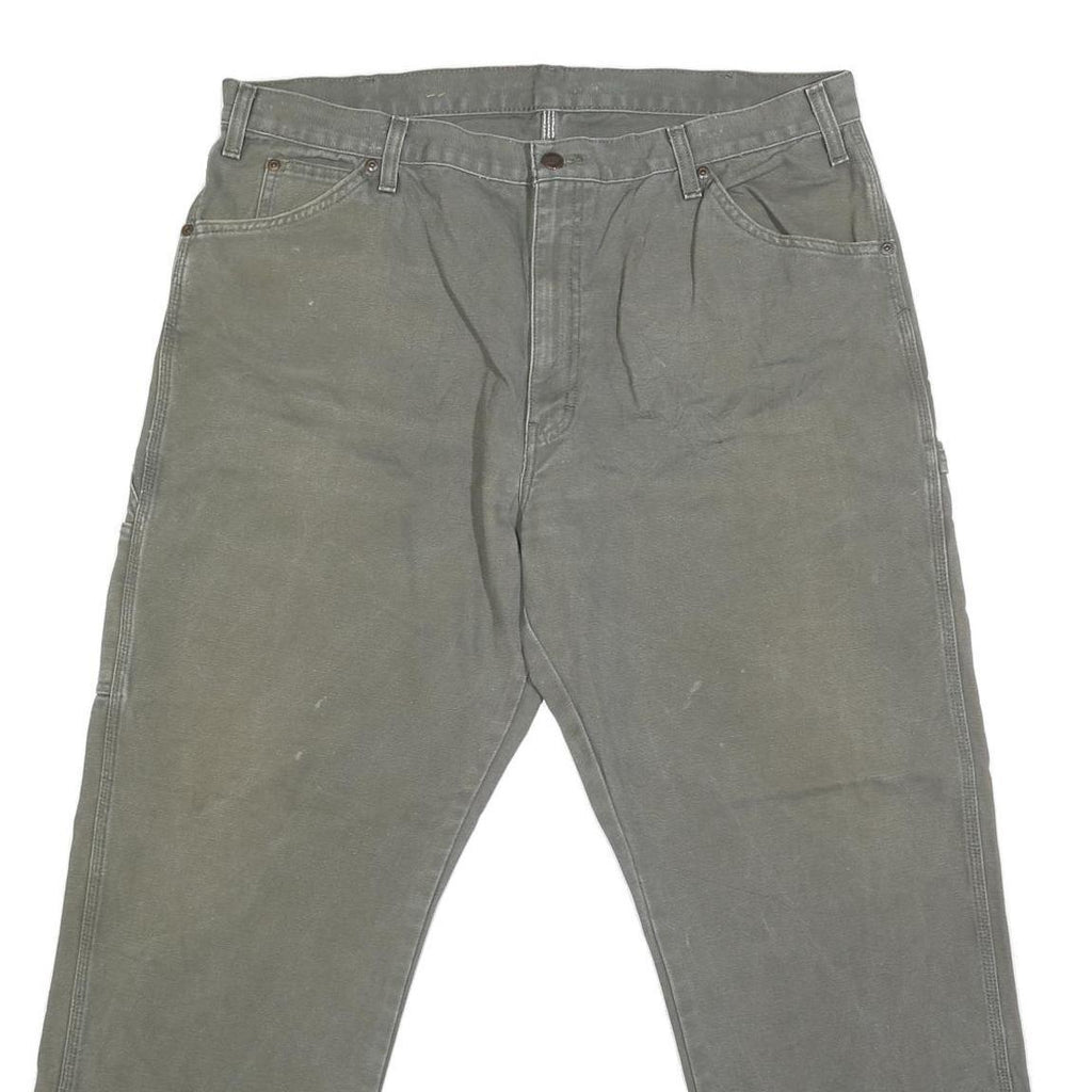 DICKIES Mens Regular Fit Straight Leg Denim Olive Cotton Blend W38 L30 Workwear