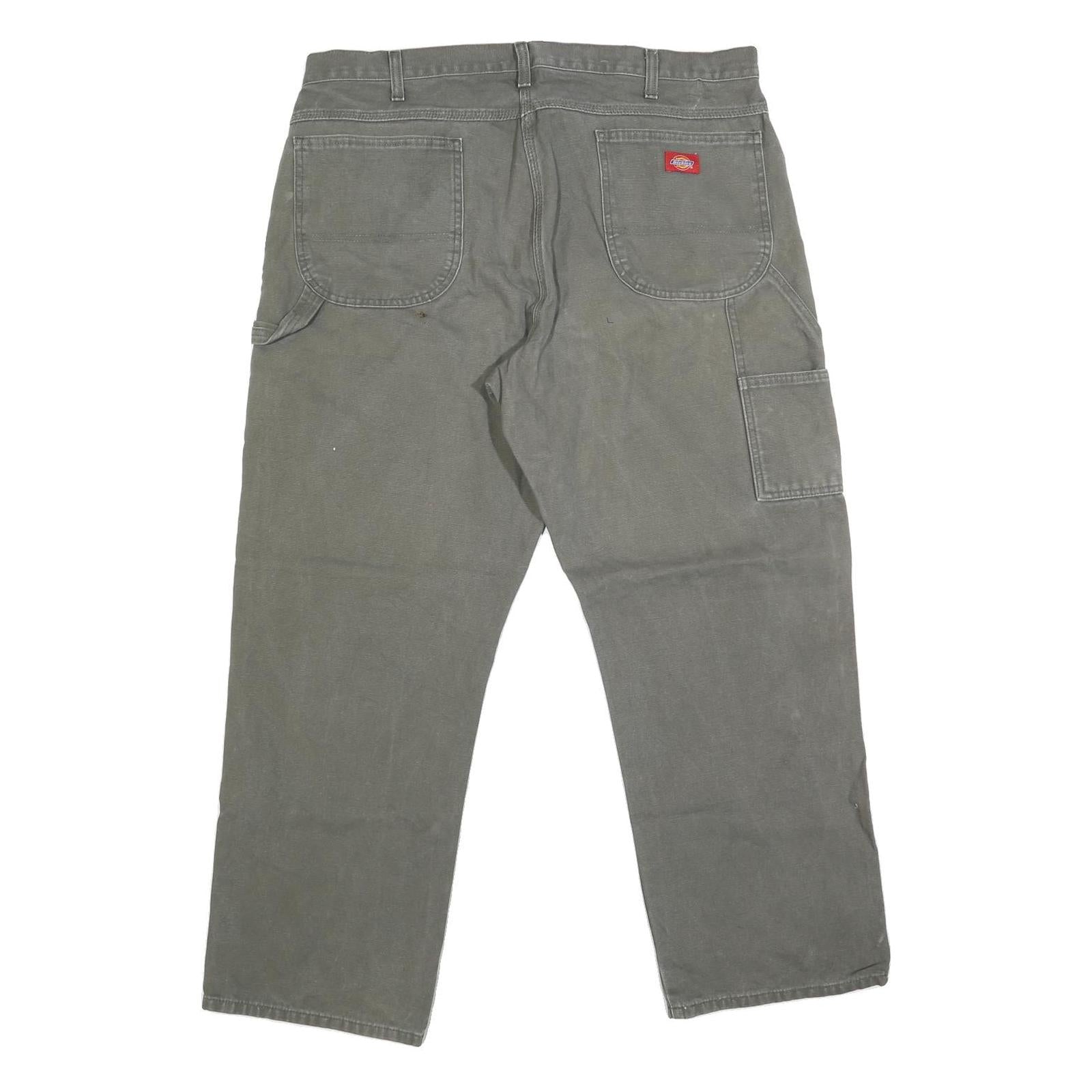 DICKIES Mens Regular Fit Straight Leg Denim Olive Cotton Blend W38 L30 Workwear