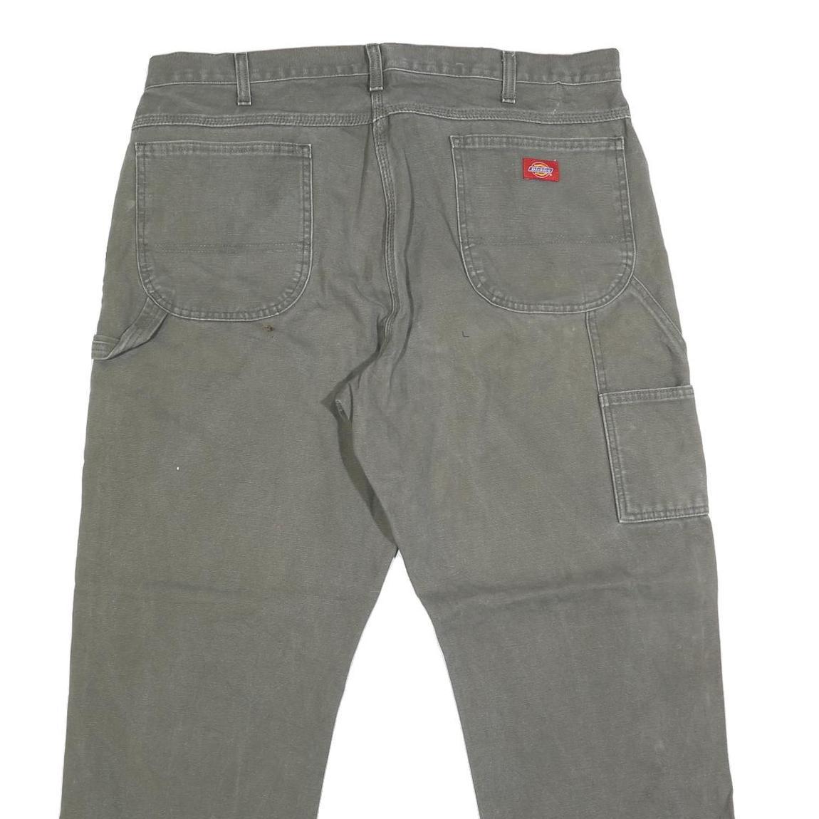 DICKIES Mens Regular Fit Straight Leg Denim Olive Cotton Blend W38 L30 Workwear