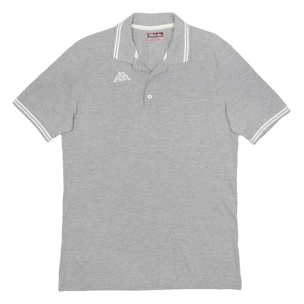 KAPPA Mens Grey Polo Shirt L Cotton Classic Collar Short Sleeve Sport Casual