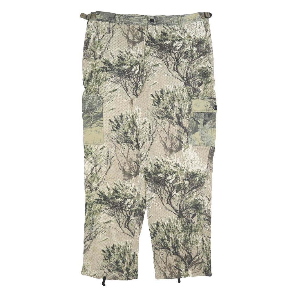 Mens Beige Polyester Blend Relaxed Straight Cargo Trousers W38 L30 Outdoor