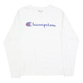 CHAMPION Mens White Graphic T-Shirt M Long Sleeve Crew Neck Cotton Blend Logo