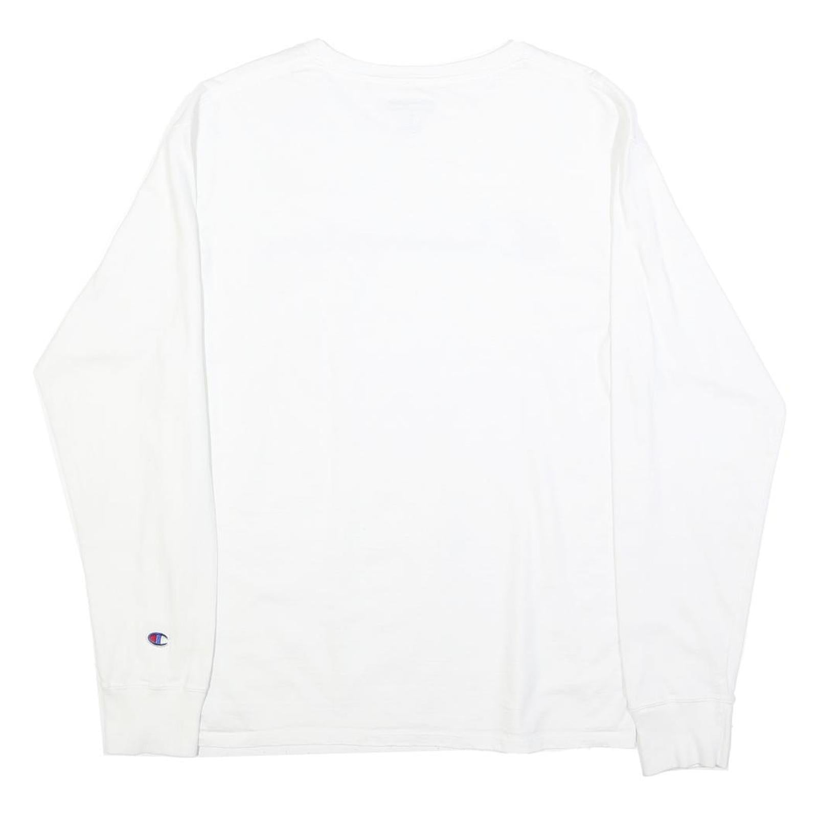 CHAMPION Mens White Graphic T-Shirt M Long Sleeve Crew Neck Cotton Blend Logo