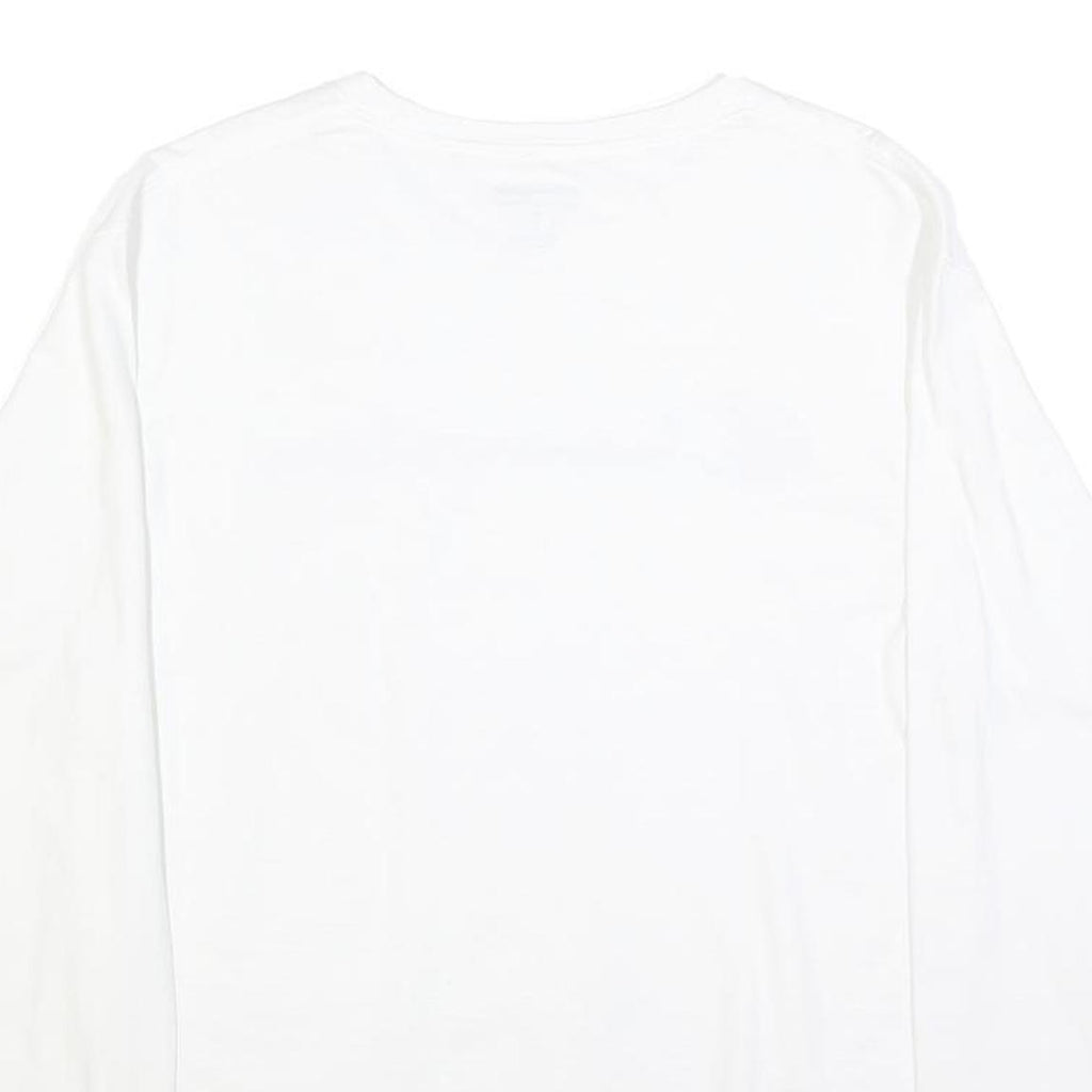 CHAMPION Mens White Graphic T-Shirt M Long Sleeve Crew Neck Cotton Blend Logo