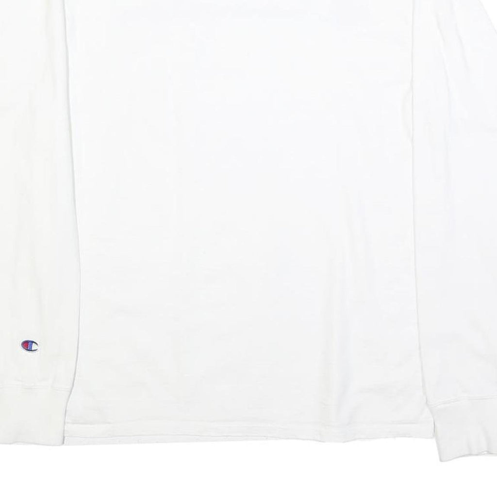 CHAMPION Mens White Graphic T-Shirt M Long Sleeve Crew Neck Cotton Blend Logo