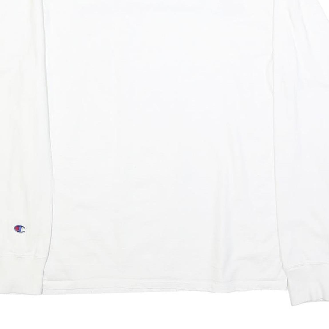 CHAMPION Mens White Graphic T-Shirt M Long Sleeve Crew Neck Cotton Blend Logo