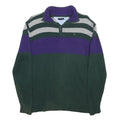 TOMMY HILFIGER Boys Green & Purple Striped Jumper Half Zip Crew Neck Basic Knit