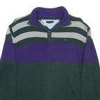 TOMMY HILFIGER Boys Green & Purple Striped Jumper Half Zip Crew Neck Basic Knit