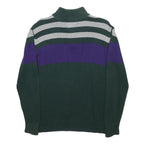 TOMMY HILFIGER Boys Green & Purple Striped Jumper Half Zip Crew Neck Basic Knit