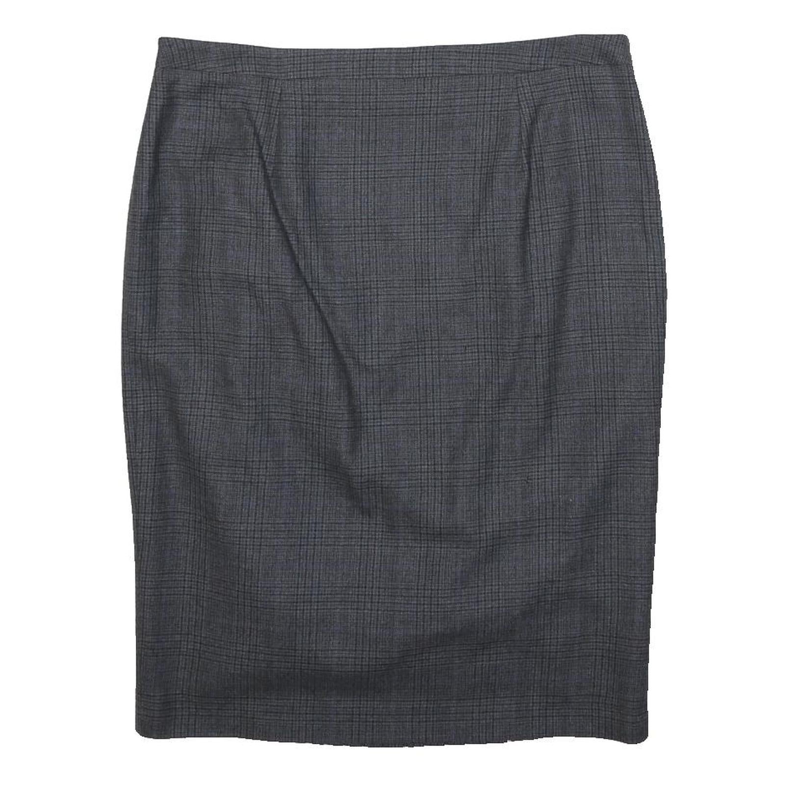 JIGSAW Womens Grey Cotton Blend Pencil Knee Length Woven Checked Skirt UK 8