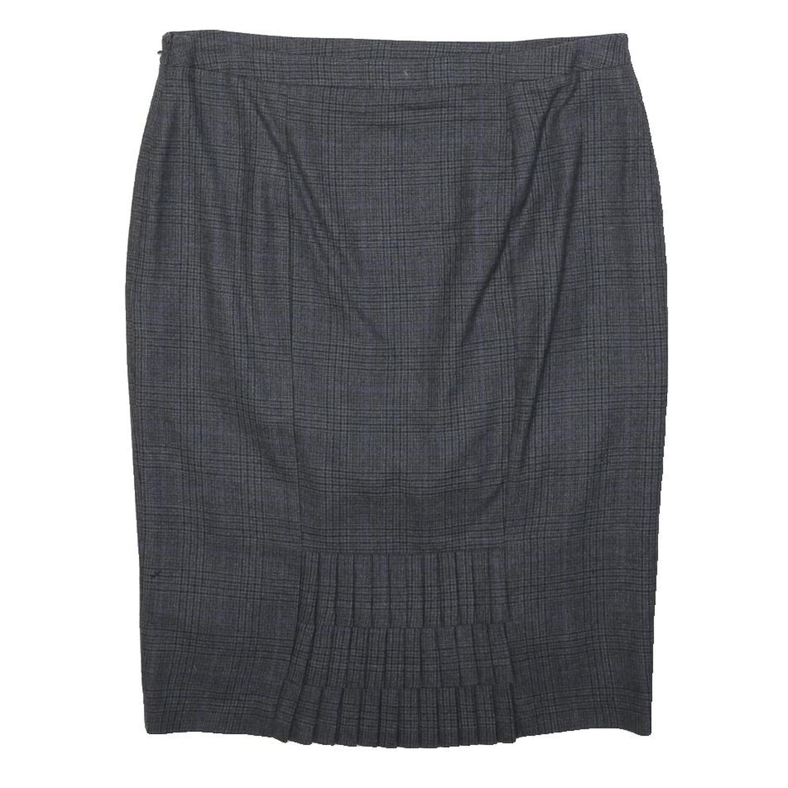 JIGSAW Womens Grey Cotton Blend Pencil Knee Length Woven Checked Skirt UK 8