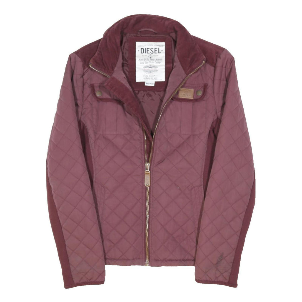 DIESEL Womens Burgundy Quilted Zip Jacket M Polyester Blend Lightweight