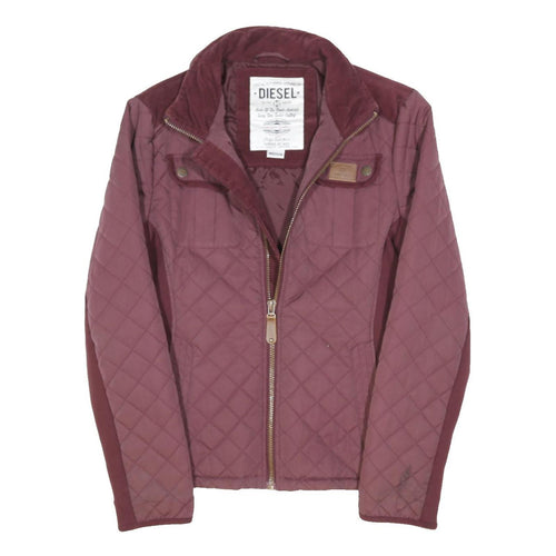DIESEL Womens Burgundy Quilted Zip Jacket M Polyester Blend Lightweight
