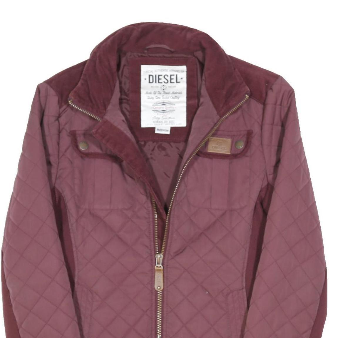 DIESEL Womens Burgundy Quilted Zip Jacket M Polyester Blend Lightweight