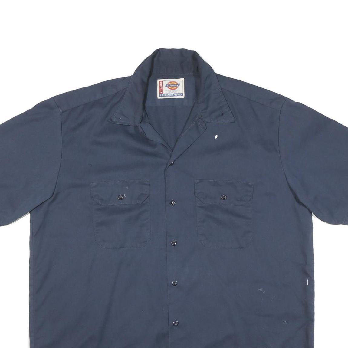 DICKIES Mens Blue Shirt XL Workwear Cotton Blend Button Pocket Casual