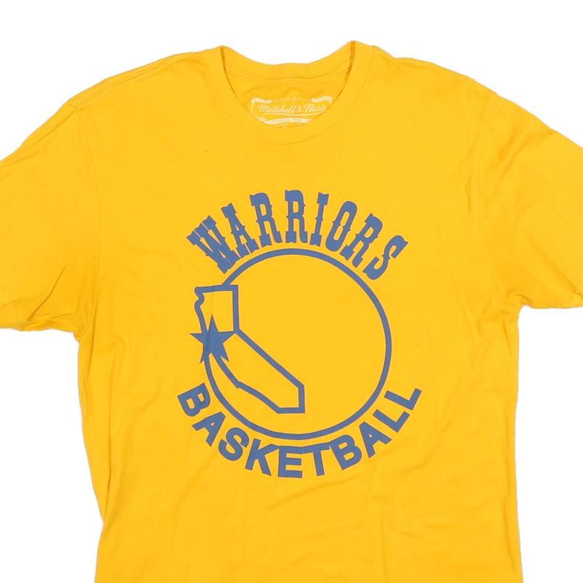 MITCHELL & NESS Mens Yellow Warriors Basketball T-Shirt M Short Sleeve Crew Neck