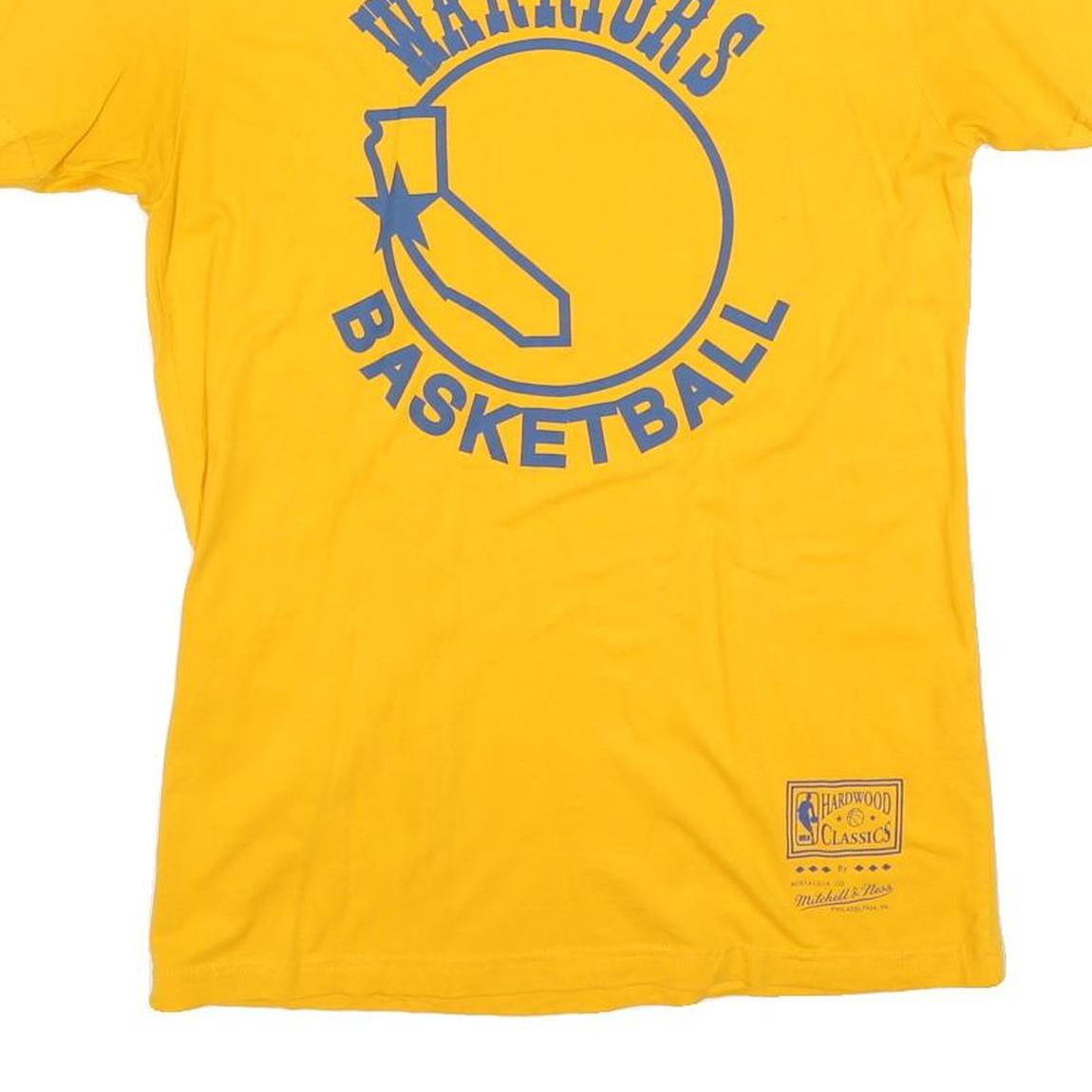 MITCHELL & NESS Mens Yellow Warriors Basketball T-Shirt M Short Sleeve Crew Neck