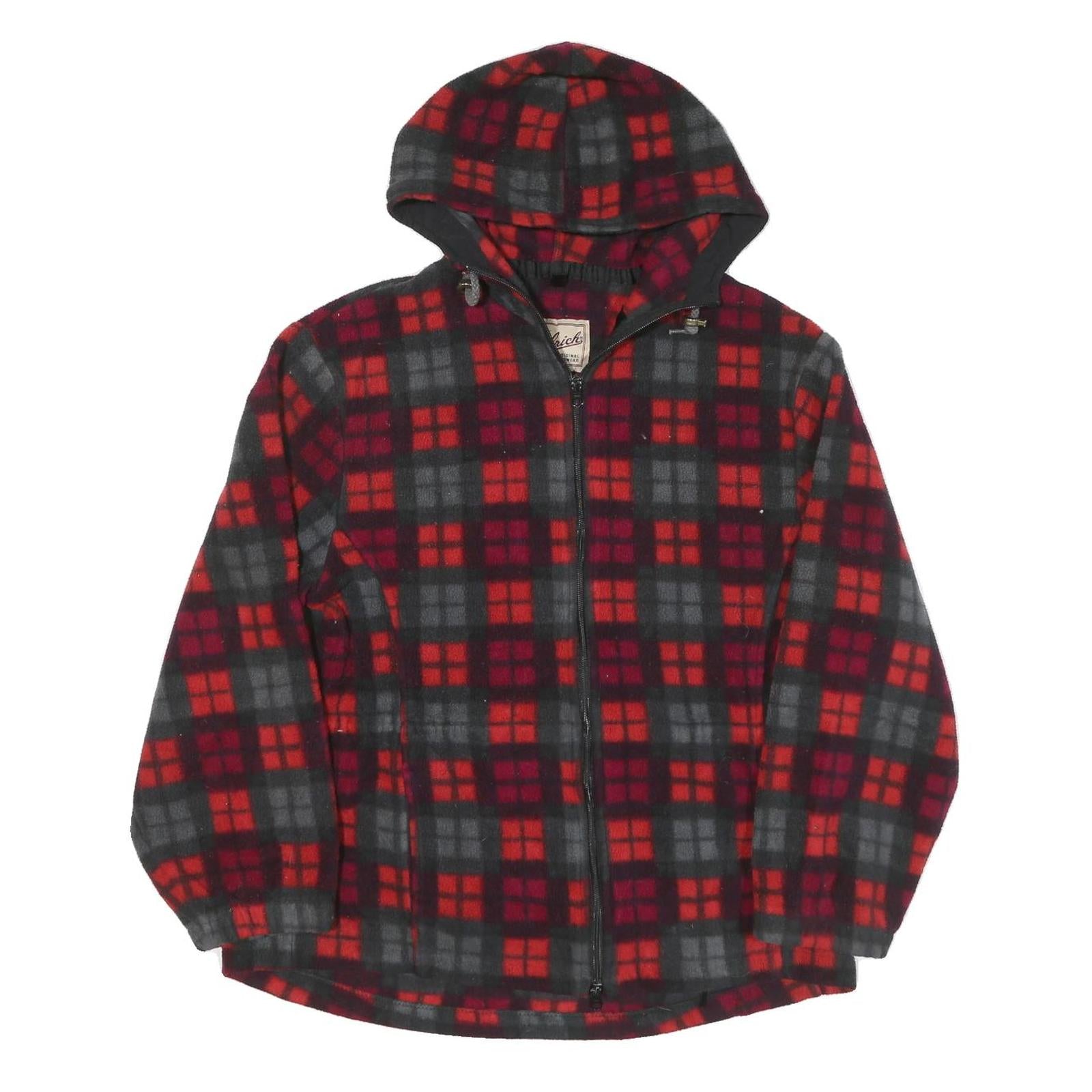 WOOLRICH Womens Red & Grey Check Hooded Zip Jacket S Polyester Blend Casual