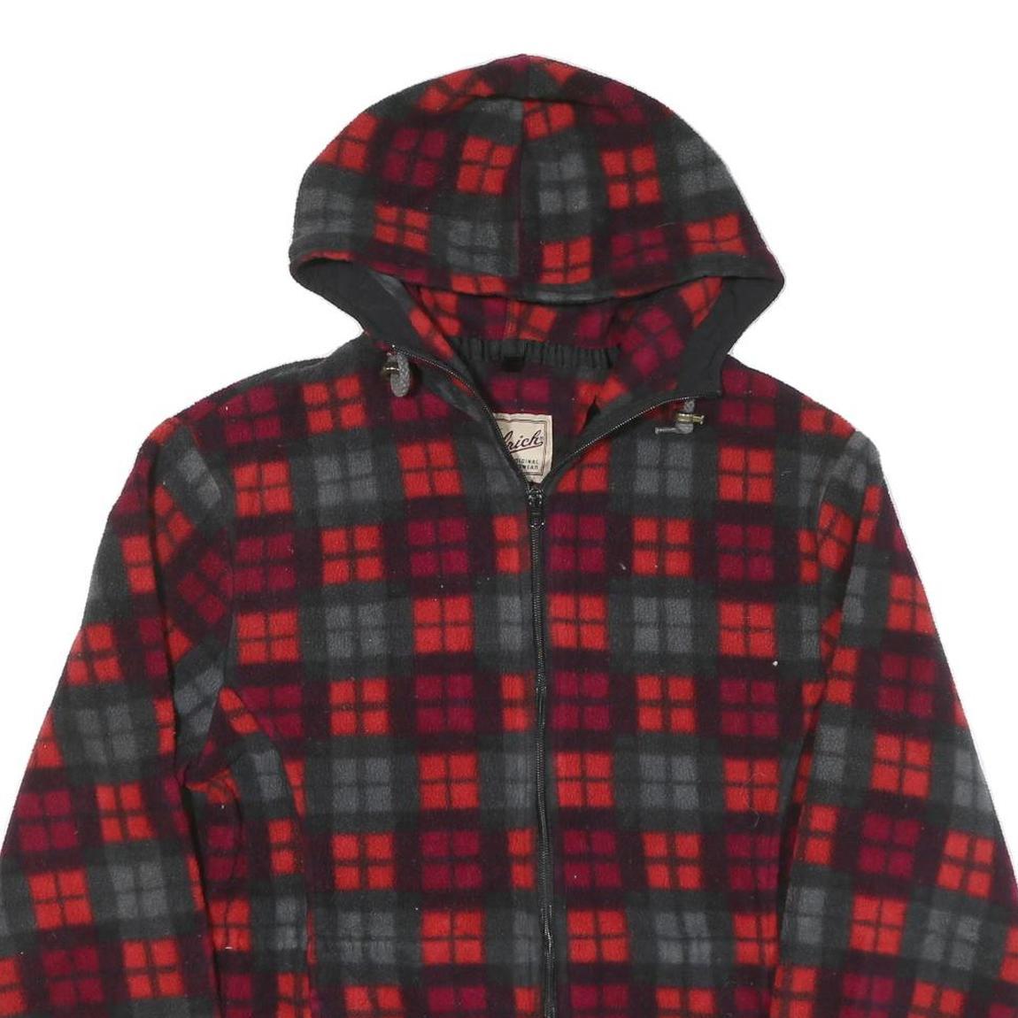 WOOLRICH Womens Red & Grey Check Hooded Zip Jacket S Polyester Blend Casual