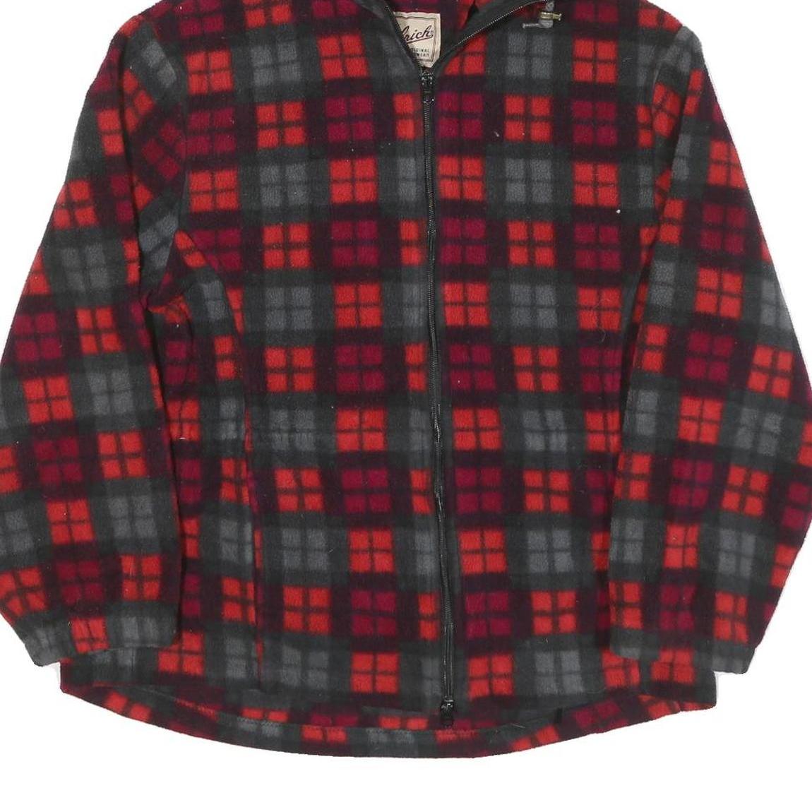 WOOLRICH Womens Red & Grey Check Hooded Zip Jacket S Polyester Blend Casual