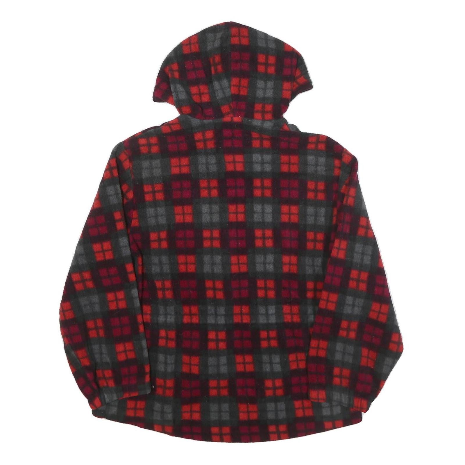 WOOLRICH Womens Red & Grey Check Hooded Zip Jacket S Polyester Blend Casual