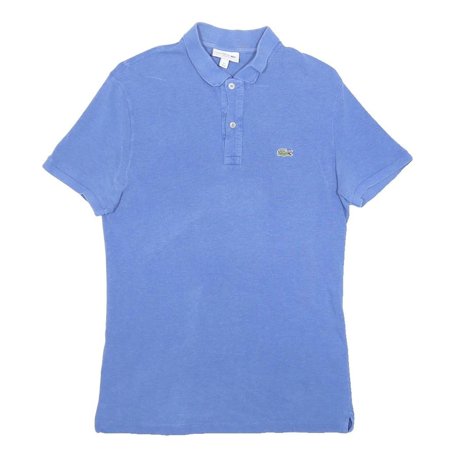 LACOSTE Mens Blue Short Sleeve Polo Shirt M Cotton Blend Classic Fit Croc Logo