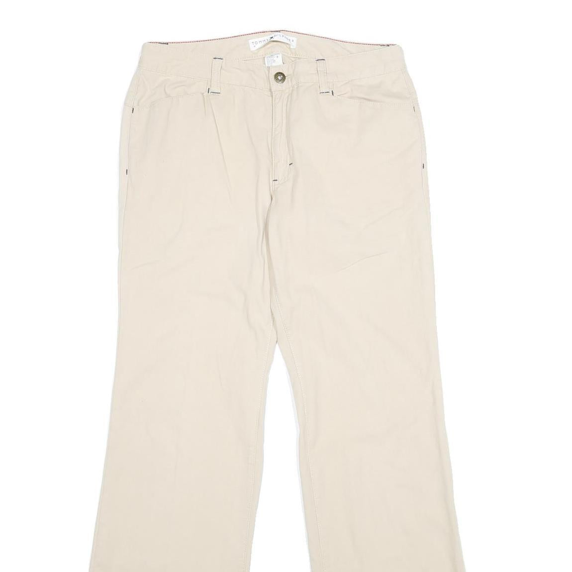TOMMY HILFIGER Womens Beige Cotton Blend Regular Fit Straight Trousers W30 L33
