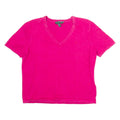 LAUREN RALPH LAUREN Womens Jumper Pink V-Neck Tight Knit Short Sleeve L