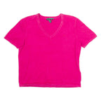 LAUREN RALPH LAUREN Womens Jumper Pink V-Neck Tight Knit Short Sleeve L
