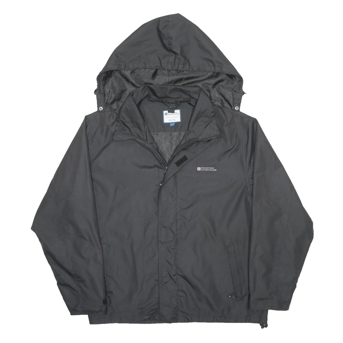 MOUNTAIN WAREHOUSE Mens Black Outdoor Jacket XL Polyester Zip Hooded Plain