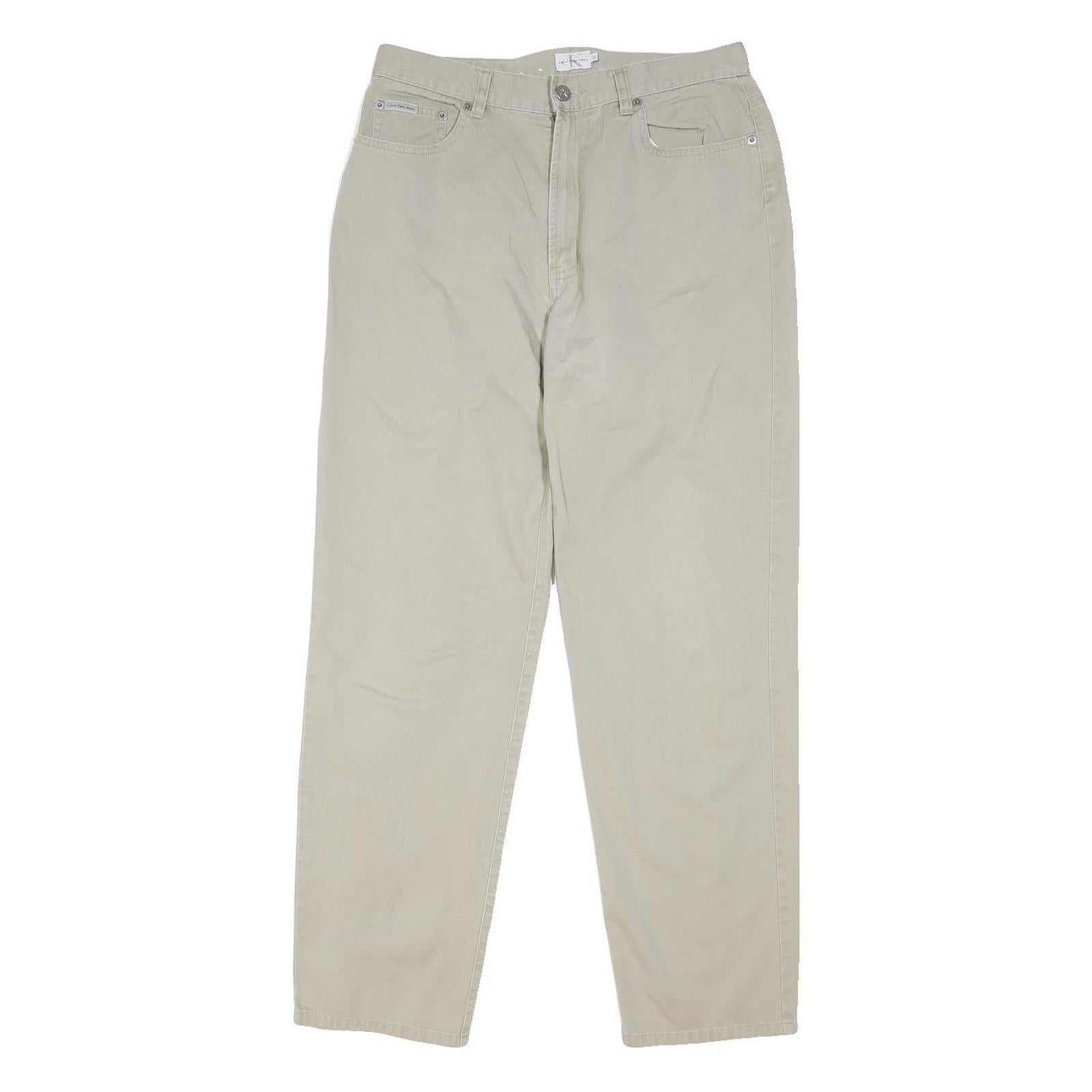 CALVIN KLEIN JEANS Womens Cotton Blend Beige Regular Fit Straight Leg Trousers