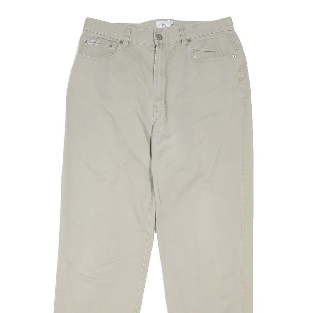 CALVIN KLEIN JEANS Womens Cotton Blend Beige Regular Fit Straight Leg Trousers