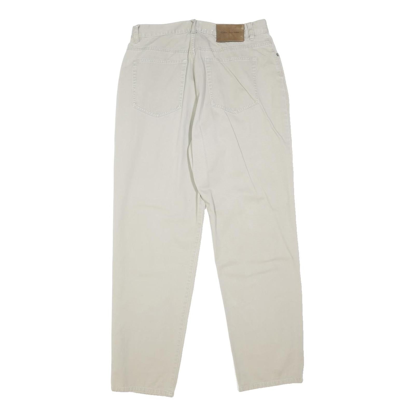 CALVIN KLEIN JEANS Womens Cotton Blend Beige Regular Fit Straight Leg Trousers