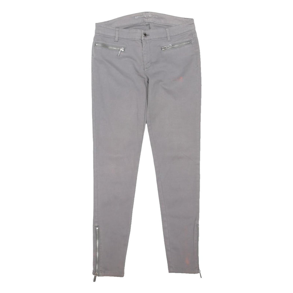 MICHAEL KORS Womens Slim Cotton Blend Grey Trousers W28 L29 Zip Pocket Button