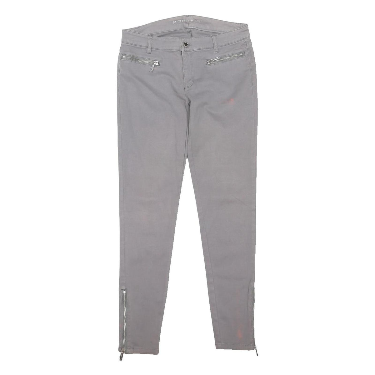 MICHAEL KORS Womens Slim Cotton Blend Grey Trousers W28 L29 Zip Pocket Button