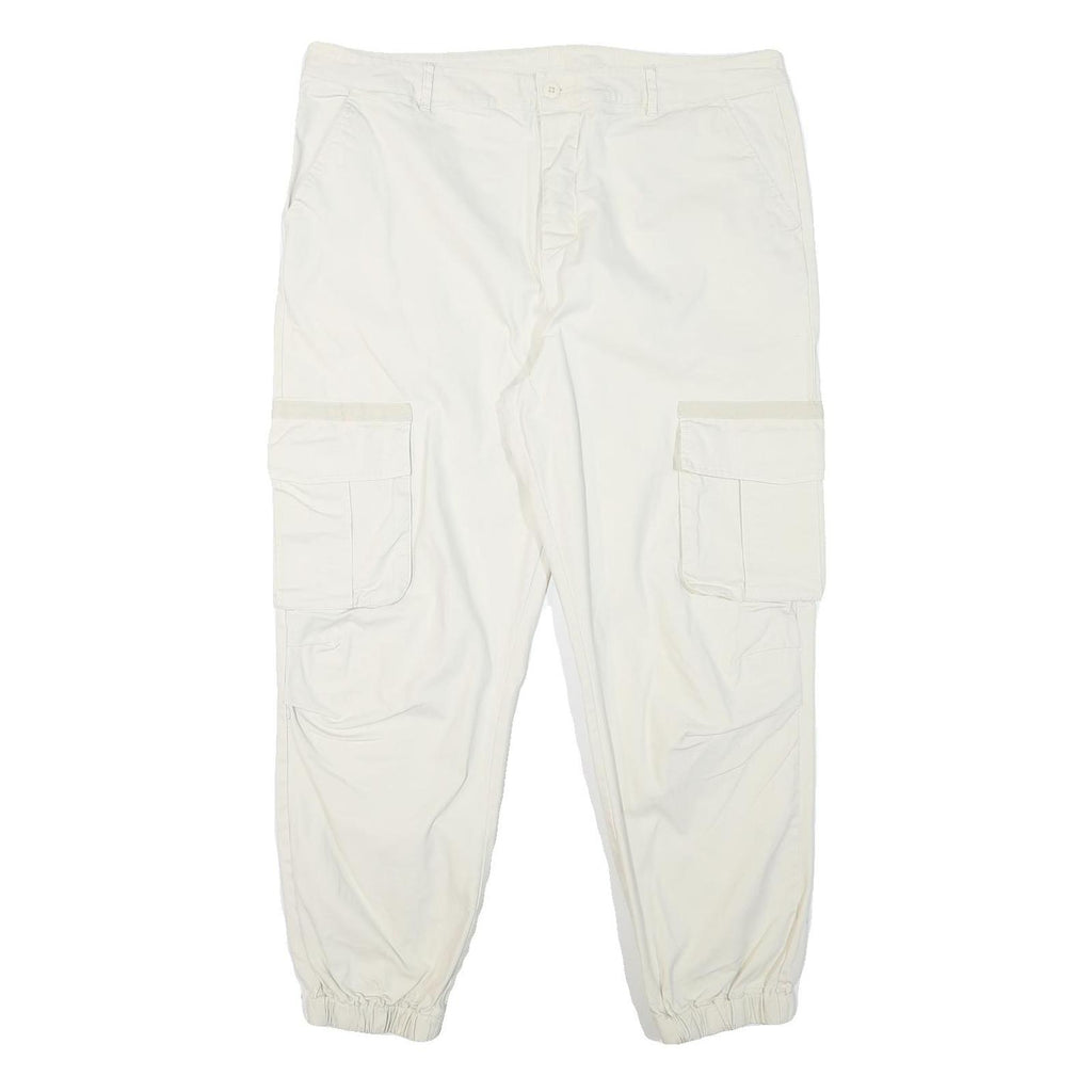ASOS Mens White Relaxed Cargo Trousers W38 L27 Button Closure Casual Lightweight