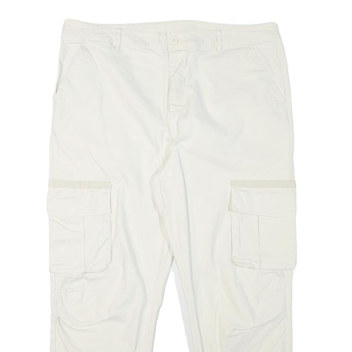 ASOS Mens White Relaxed Cargo Trousers W38 L27 Button Closure Casual Lightweight