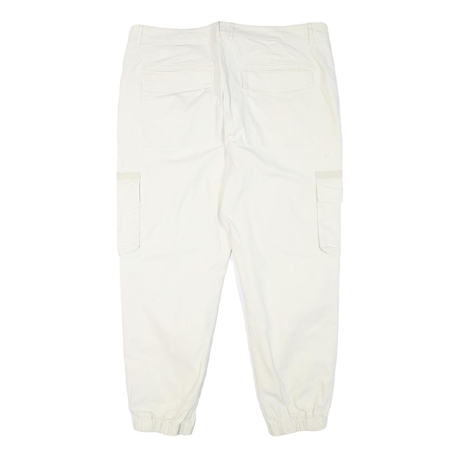 ASOS Mens White Relaxed Cargo Trousers W38 L27 Button Closure Casual Lightweight