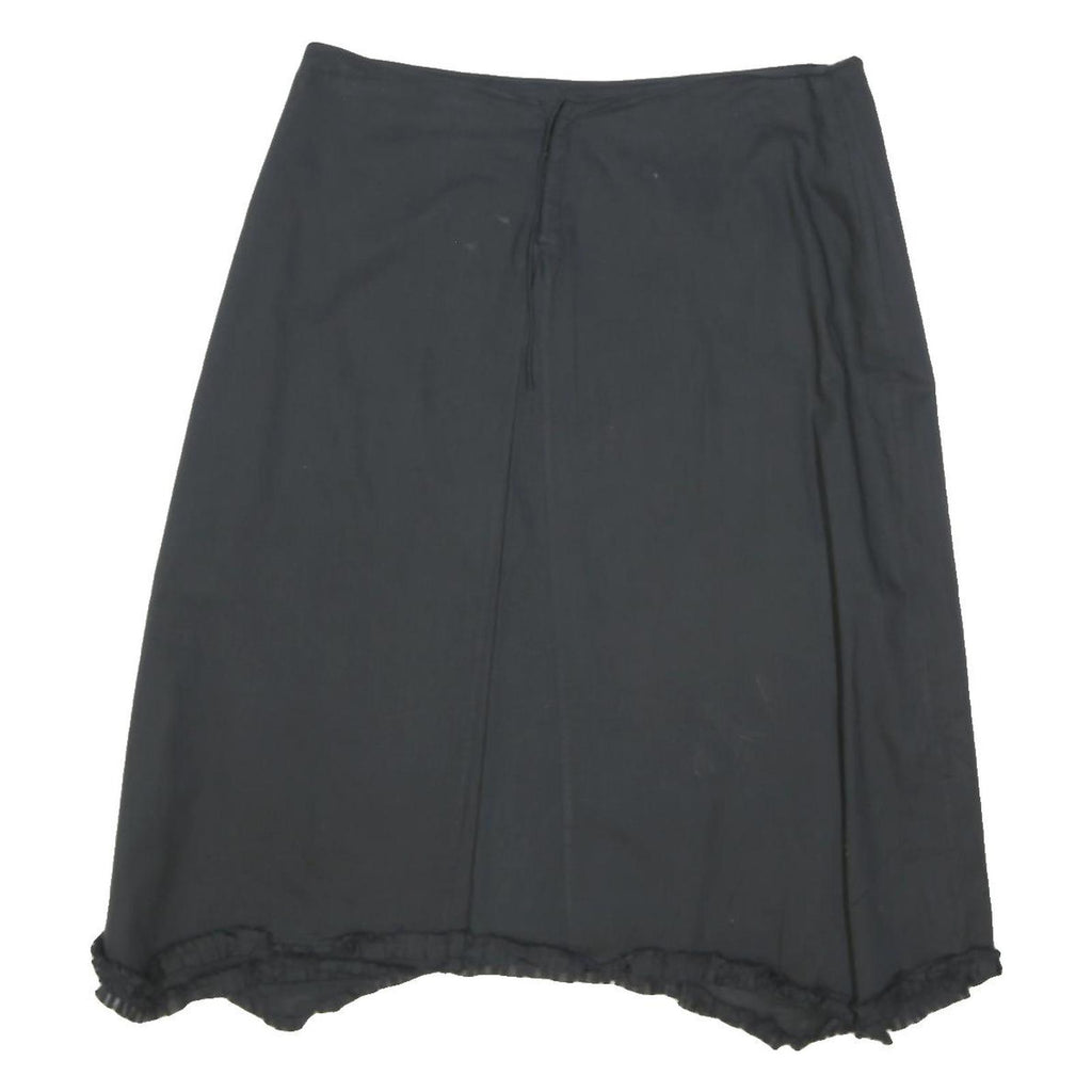 DKNY Womens Black Plain Mini Cotton Skirt M Casual Ruffled Hem
