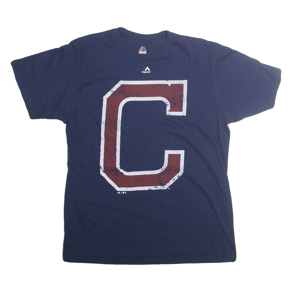 MAJESTIC Mens Navy Blue Graphic T-Shirt M Short Sleeve Crew Neck Cotton Blend