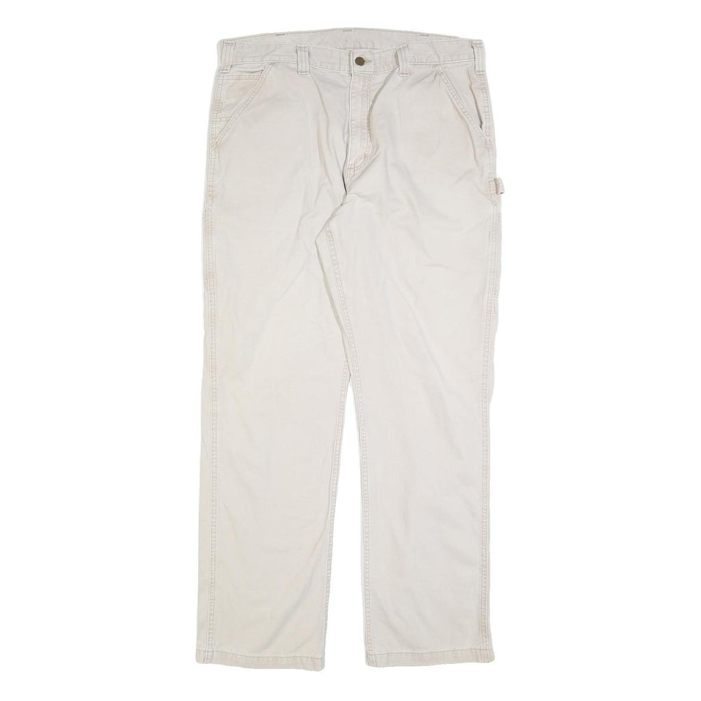 CARHARTT Mens Cotton Blend White Relaxed Straight Trousers W38 L34 Workwear Zip