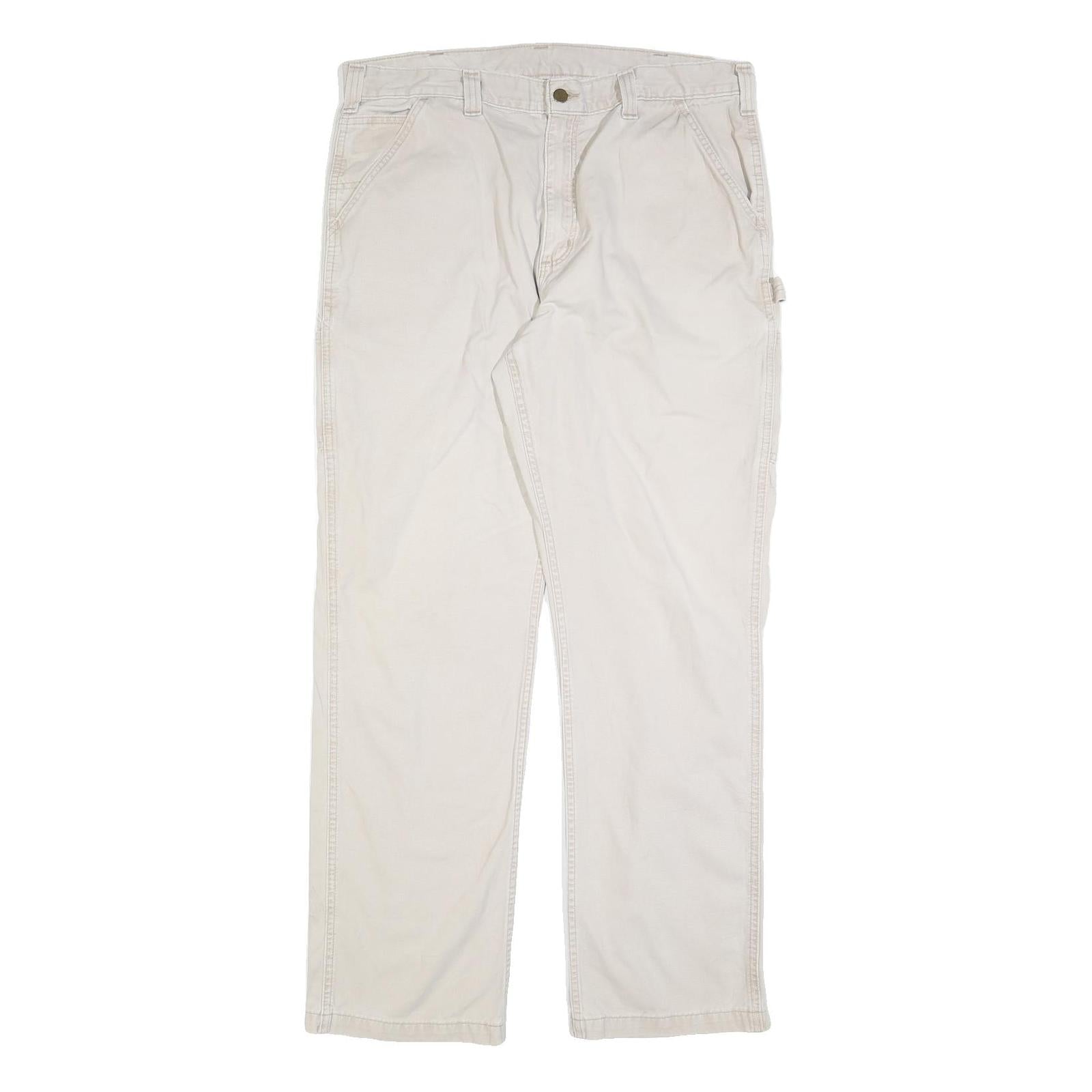 CARHARTT Mens Cotton Blend White Relaxed Straight Trousers W38 L34 Workwear Zip