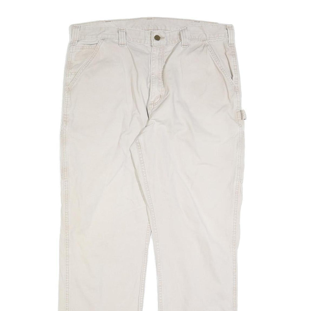 CARHARTT Mens Cotton Blend White Relaxed Straight Trousers W38 L34 Workwear Zip