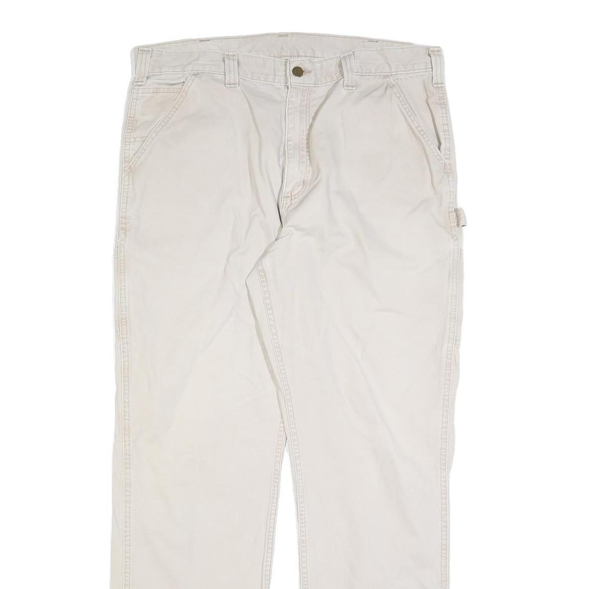 CARHARTT Mens Cotton Blend White Relaxed Straight Trousers W38 L34 Workwear Zip
