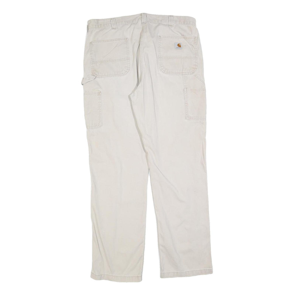 CARHARTT Mens Cotton Blend White Relaxed Straight Trousers W38 L34 Workwear Zip