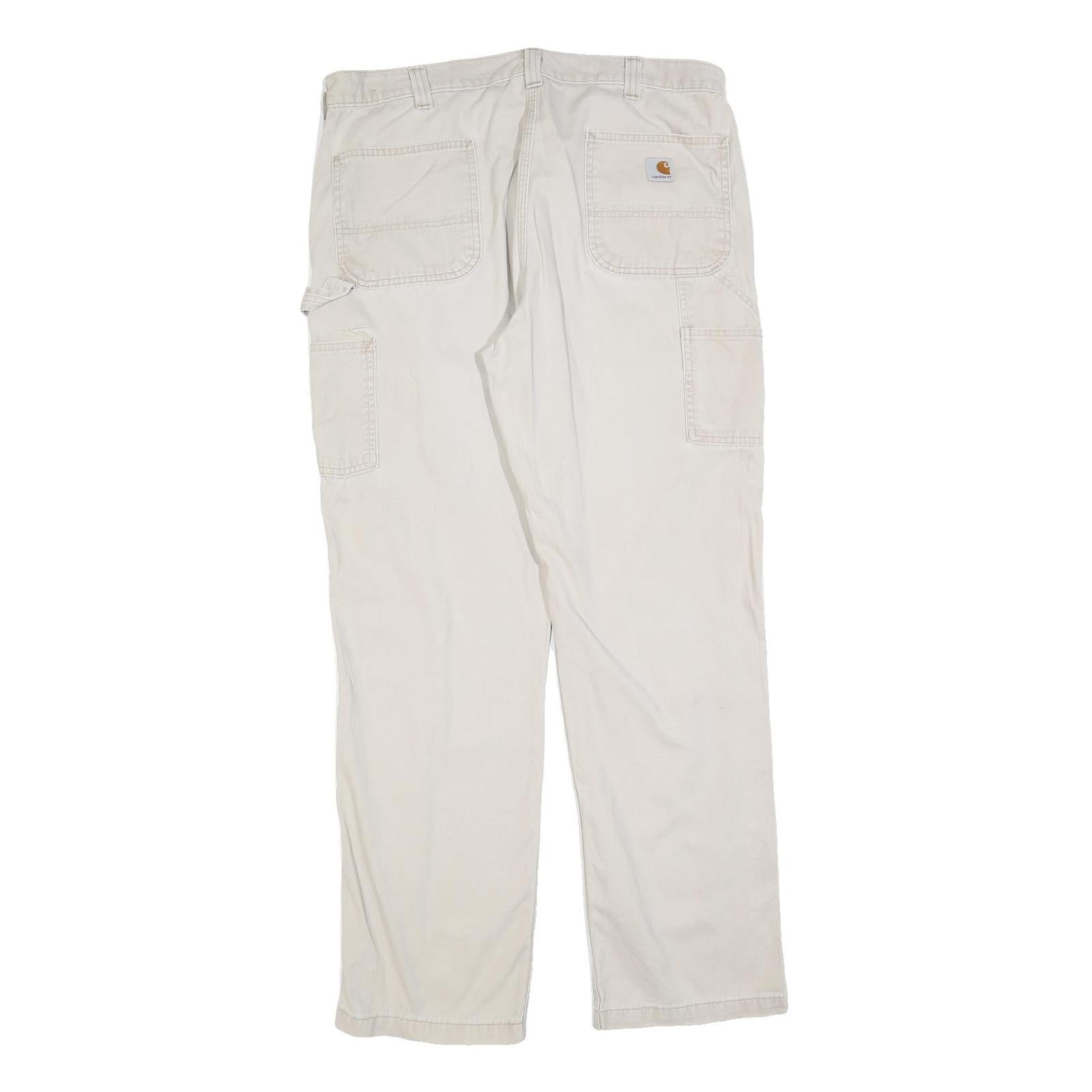 CARHARTT Mens Cotton Blend White Relaxed Straight Trousers W38 L34 Workwear Zip