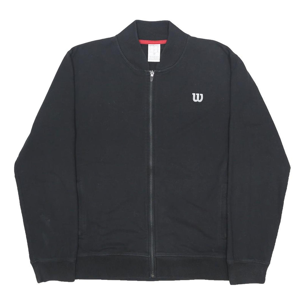 WILSON Mens Black Bomber Jacket L Cotton Blend Plain Zip Casual Sportswear