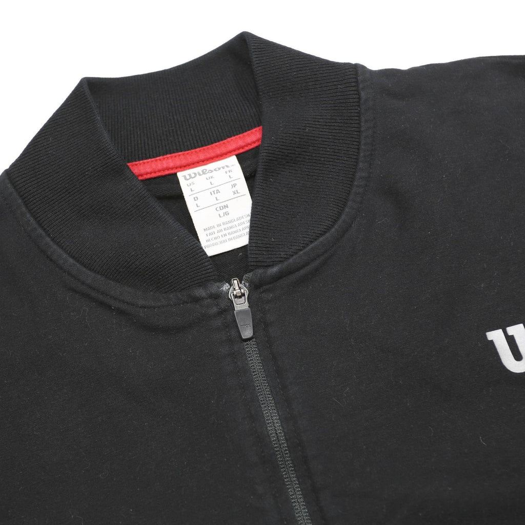 WILSON Mens Black Bomber Jacket L Cotton Blend Plain Zip Casual Sportswear
